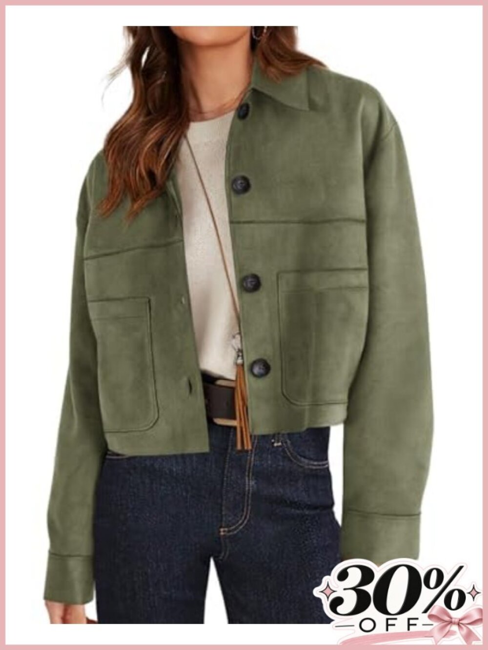 Faux Suede Shacket Lightweight Cropped Aviator Jacket Button Front